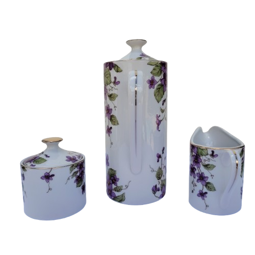 Limoges Porcelain Purple Flowers Coffee Set