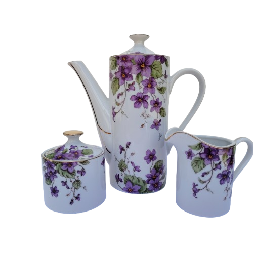 Limoges Porcelain Purple Flowers Coffee Set