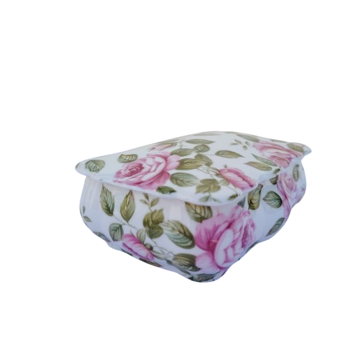 Queens Porcelain Cottage Rose Trinket Box and Lid