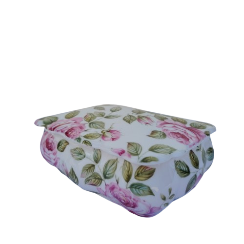 Queens Porcelain Cottage Rose Trinket Box and Lid