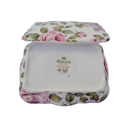 Queens Porcelain Cottage Rose Trinket Box and Lid