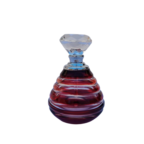 Vintage Clear and Red Crystal Lidded Perfume Bottle