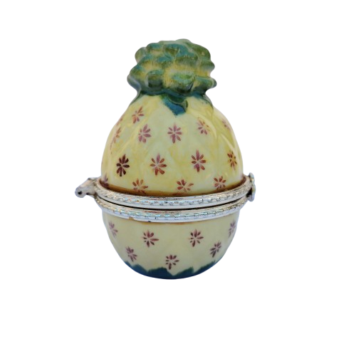 Pineapple with Slice Trinket Enameled Hinged Trinket Box
