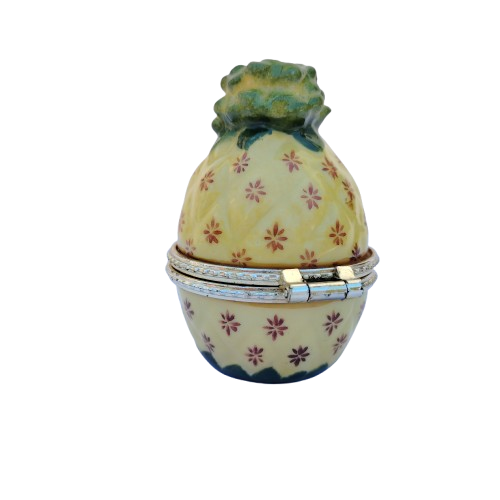 Pineapple with Slice Trinket Enameled Hinged Trinket Box