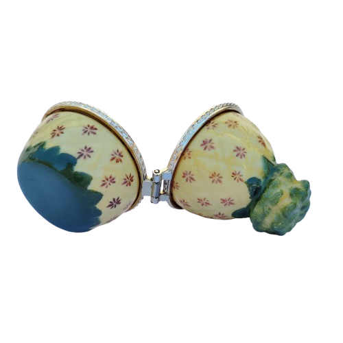 Pineapple with Slice Trinket Enameled Hinged Trinket Box
