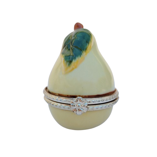 Pear with Slice Trinket Enameled Hinged Trinket Box