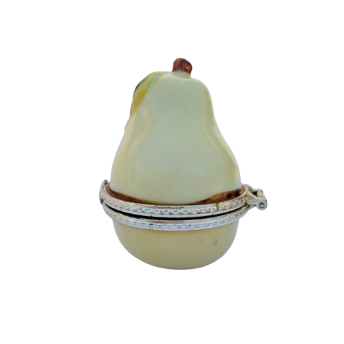 Pear with Slice Trinket Enameled Hinged Trinket Box