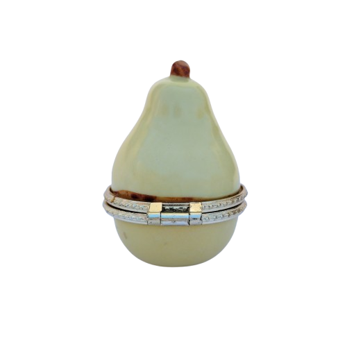 Pear with Slice Trinket Enameled Hinged Trinket Box