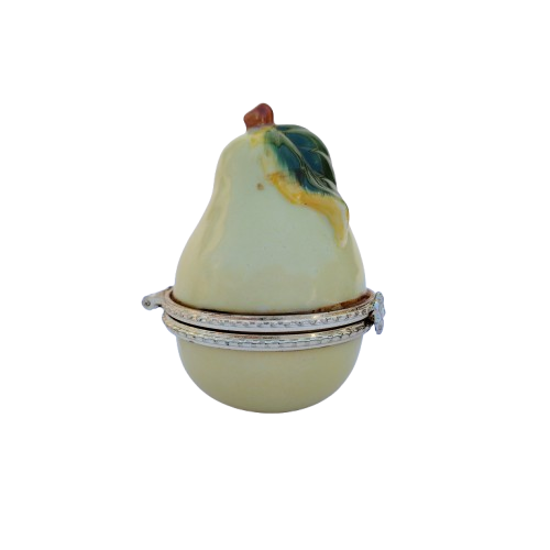 Pear with Slice Trinket Enameled Hinged Trinket Box