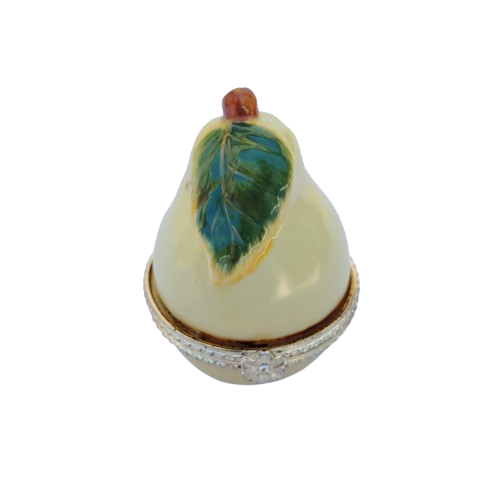 Pear with Slice Trinket Enameled Hinged Trinket Box