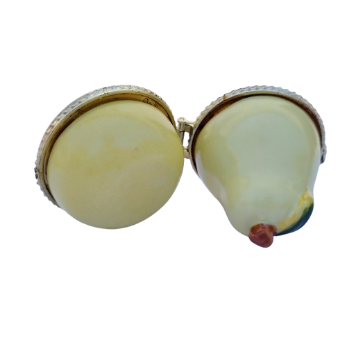 Pear with Slice Trinket Enameled Hinged Trinket Box