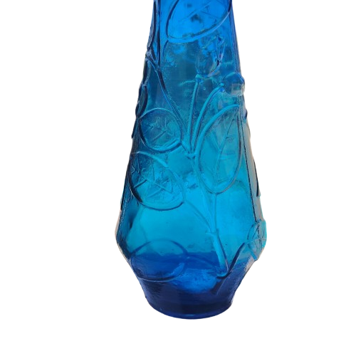 Empoli Italian Vintage Blue Foliage Glass Decanter Genie Bottle