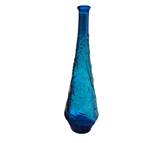 Empoli Italian Vintage Blue Foliage Glass Decanter Genie Bottle