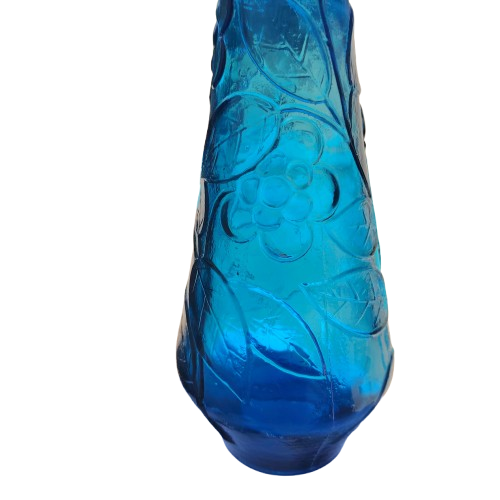 Empoli Italian Vintage Blue Foliage Glass Decanter Genie Bottle