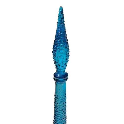 Empoli Italian Vintage Blue Hobnail Glass Decanter Genie Bottle