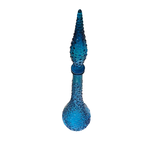 Empoli Italian Vintage Blue Hobnail Glass Decanter Genie Bottle
