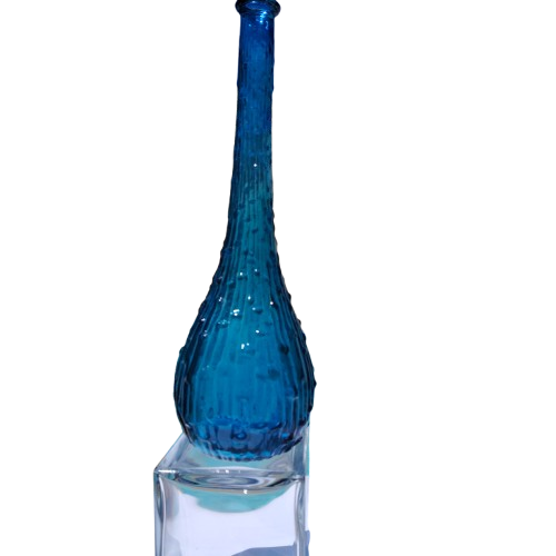 Empoli Italian Vintage Blue Wax Drip Bamboo Glass Decanter Genie Bottle