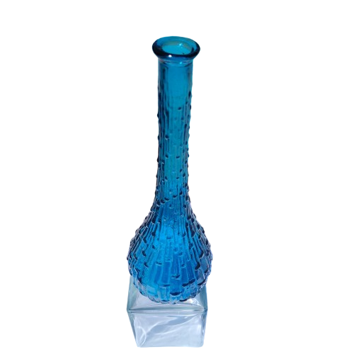 Empoli Italian Vintage Blue Wax Drip Bamboo Glass Decanter Genie Bottle