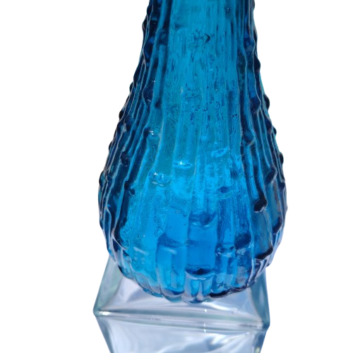 Empoli Italian Vintage Blue Wax Drip Bamboo Glass Decanter Genie Bottle