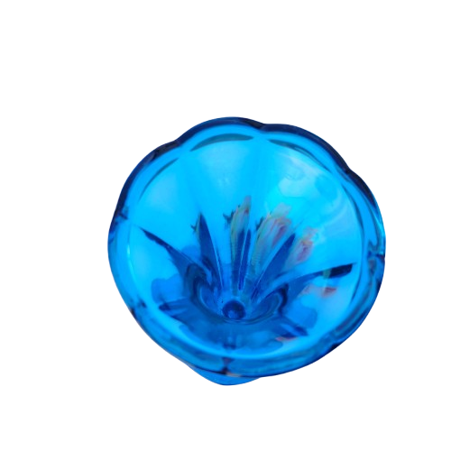Vintage Blue Art Glass Trumpet Stemmed Vase