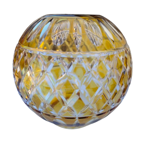 Thumb Cut Crystal Yellow and Clear Ball Round Vase