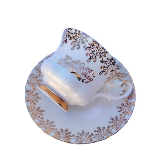 Royal Albert Happy Birthday Bone China Teacup & Saucer Gold Accents