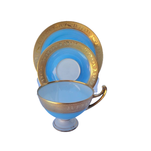 Beautiful Epiag Royal Czechoslovakia Blue and Gilt Rim Trio