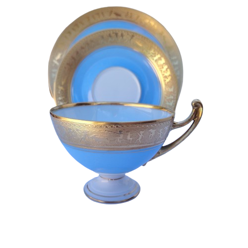 Beautiful Epiag Royal Czechoslovakia Blue and Gilt Rim Trio