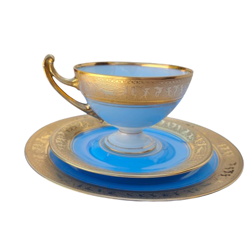 Beautiful Epiag Royal Czechoslovakia Blue and Gilt Rim Trio