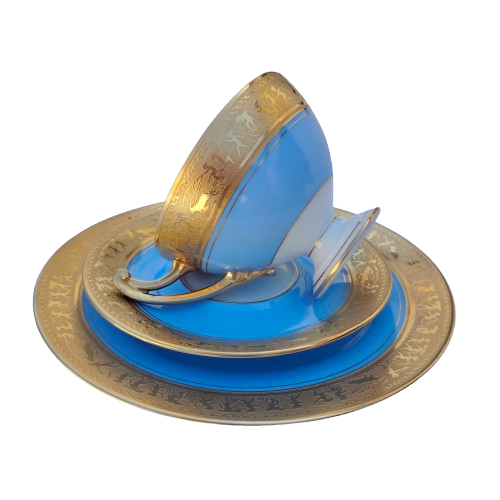 Beautiful Epiag Royal Czechoslovakia Blue and Gilt Rim Trio