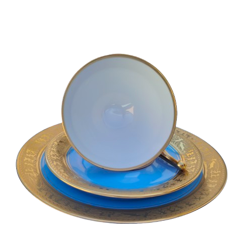 Beautiful Epiag Royal Czechoslovakia Blue and Gilt Rim Trio