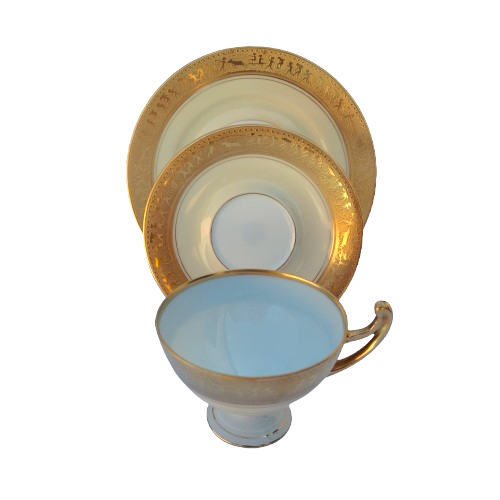 Beautiful Epiag Royal Czechoslovakia Yellow and Gilt Rim Trio