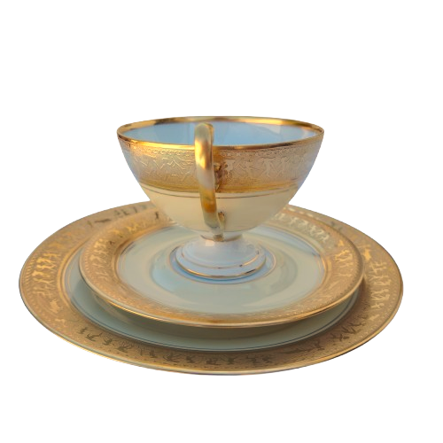 Beautiful Epiag Royal Czechoslovakia Yellow and Gilt Rim Trio