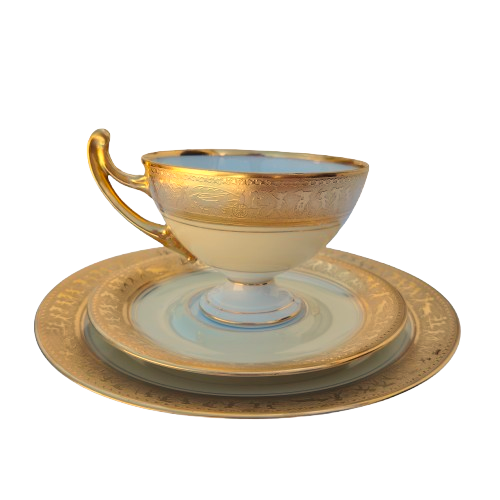 Beautiful Epiag Royal Czechoslovakia Yellow and Gilt Rim Trio
