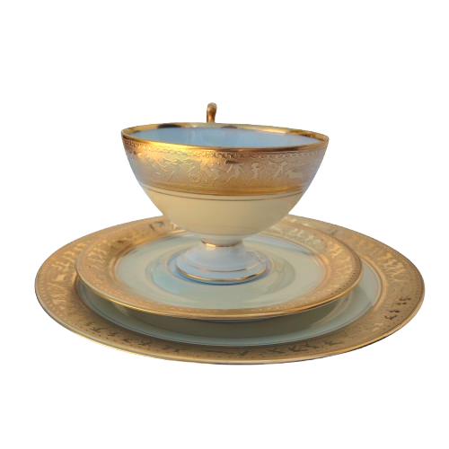 Beautiful Epiag Royal Czechoslovakia Yellow and Gilt Rim Trio