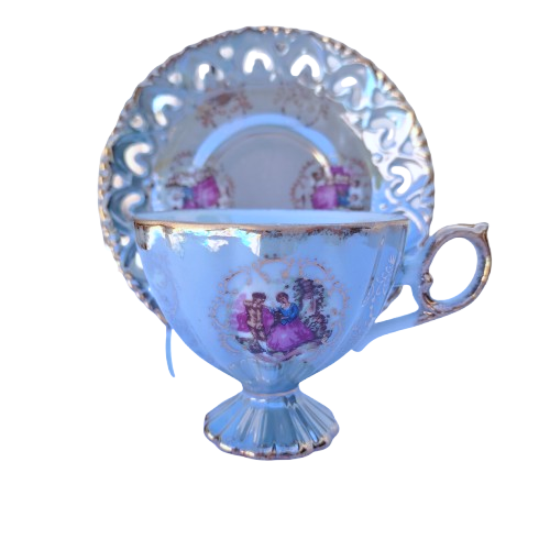 Japanese Grey Open Work Luster Iridescent Cup & Saucer