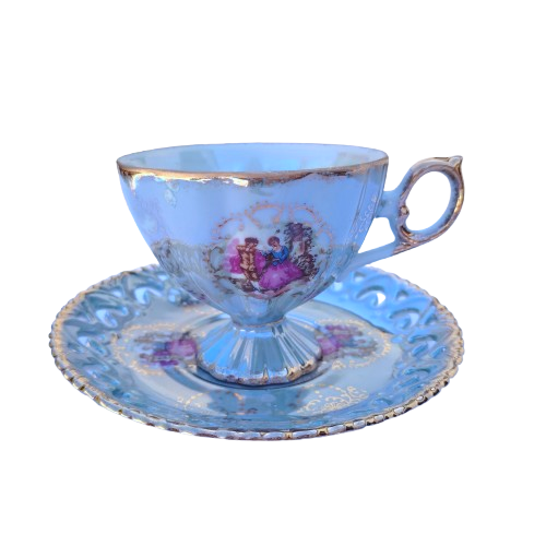 Japanese Grey Open Work Luster Iridescent Cup & Saucer