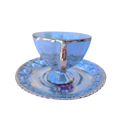 Japanese Grey Open Work Luster Iridescent Cup & Saucer