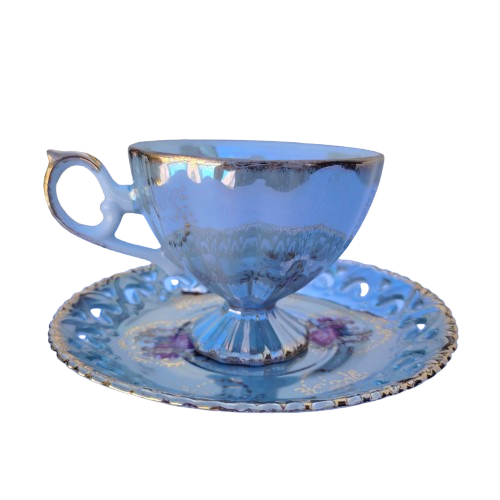 Japanese Grey Open Work Luster Iridescent Cup & Saucer