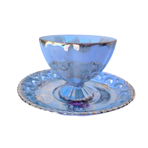 Japanese Grey Open Work Luster Iridescent Cup & Saucer