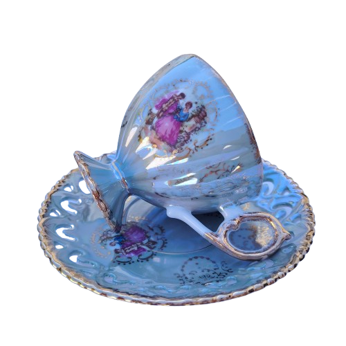 Japanese Grey Open Work Luster Iridescent Cup & Saucer