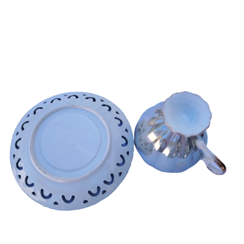 Japanese Grey Open Work Luster Iridescent Cup & Saucer