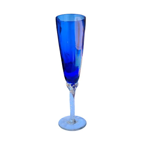 Tall Cobalt Blue Stemmed Crystal Glass Goblet