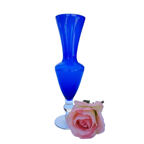 Blue and White Interior Hand Blown Vase