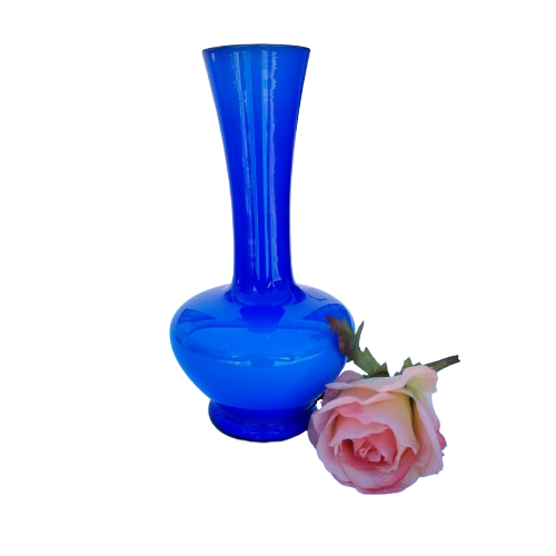 Blue Hand Blown Glass Vase White Interior