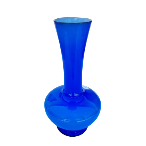 Blue Hand Blown Glass Vase White Interior
