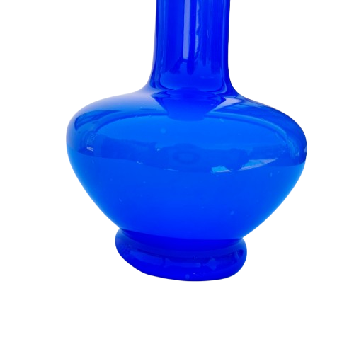 Blue Hand Blown Glass Vase White Interior