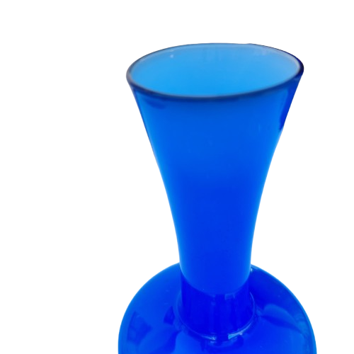Blue Hand Blown Glass Vase White Interior