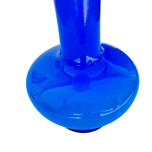 Blue Hand Blown Glass Vase White Interior