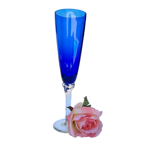 Tall Cobalt Blue Stemmed Crystal Glass Goblet
